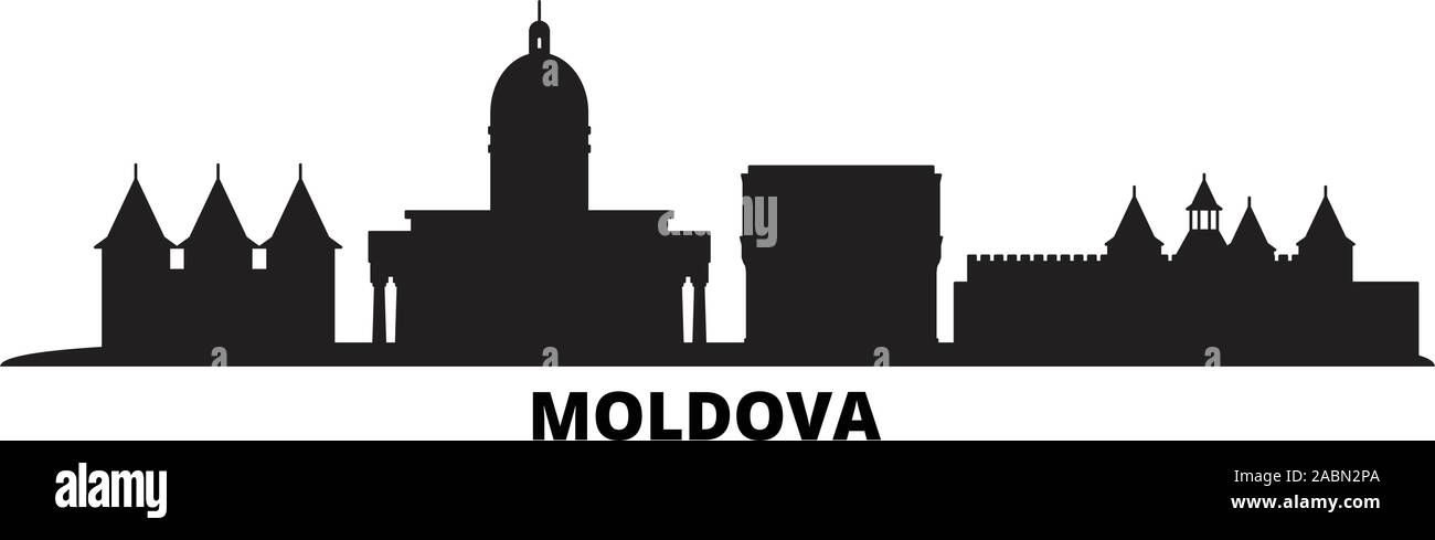 Moldova city skyline isolated vector illustration. Moldova travel cityscape with landmarks Stock Vector