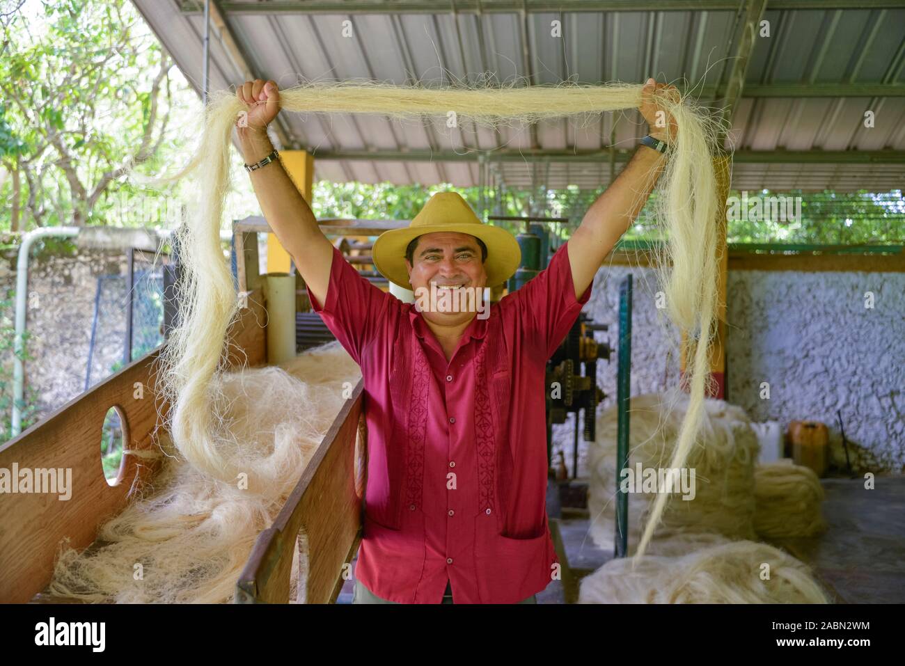 Herstellung von Sisal-Seilen, Landwirtschaftsmuseum, Produktion von Sisalfasern, Hacienda Sotuta de Peon, Yucatan, Mexiko Stock Photo