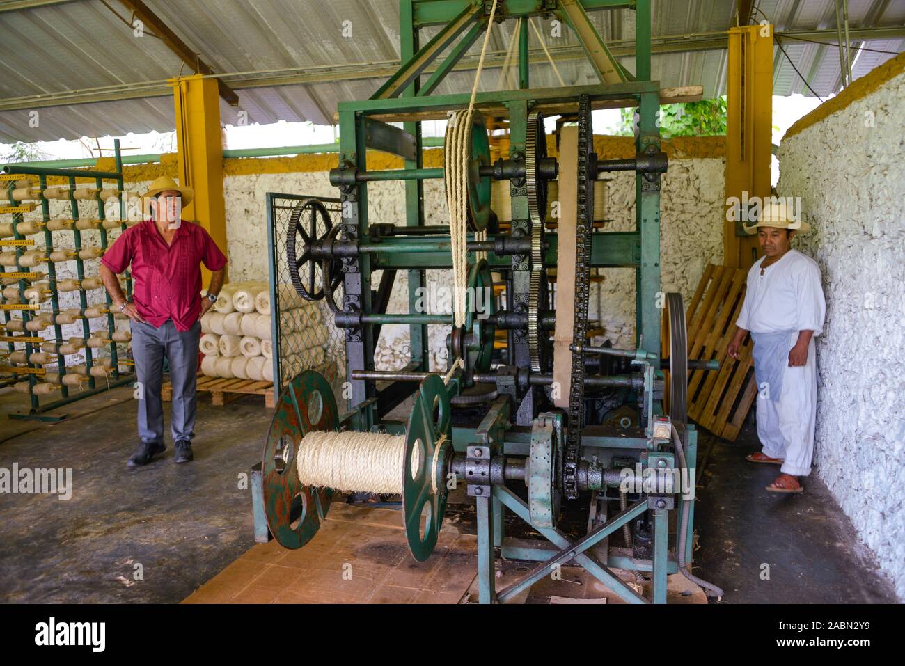 Seilherstellung, Maschine, Landwirtschaftsmuseum, Produktion von Sisalfasern, Hacienda Sotuta de Peon, Yucatan, Mexiko Stock Photo