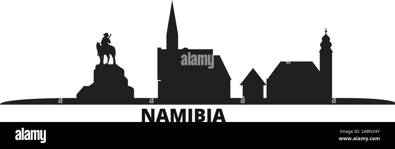 Namibia city skyline isolated vector illustration. Namibia travel cityscape with landmarks Stock Vector