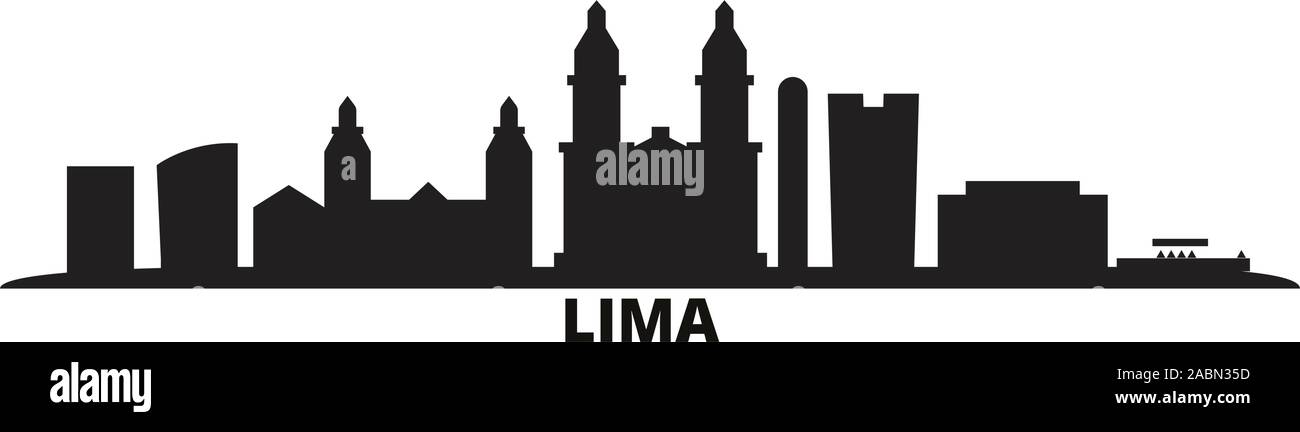 Peru, Lima city skyline isolated vector illustration. Peru, Lima travel cityscape with landmarks Stock Vector