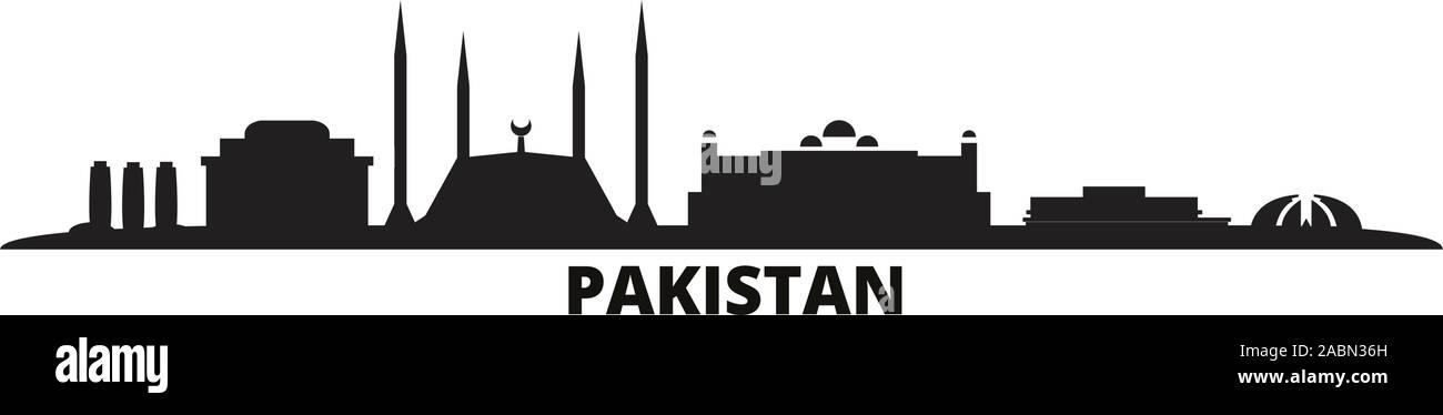 Pakistan, Islamabad city skyline isolated vector illustration. Pakistan, Islamabad travel cityscape with landmarks Stock Vector