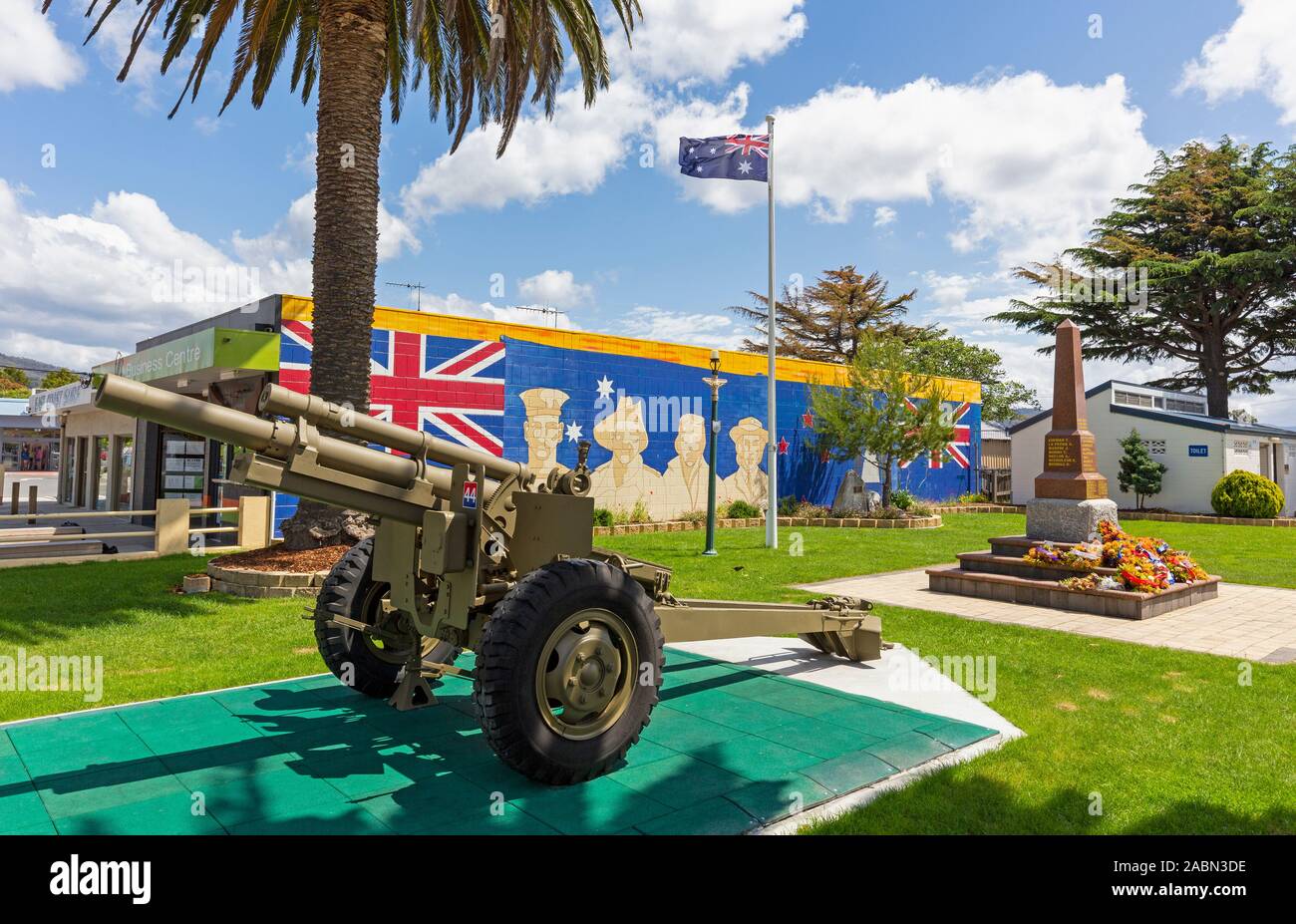 War memorial, St. Helens, Tasmania, Australia.  The memorial commemorates Tasmanians killed in the various conflicts in which Australia has been invol Stock Photo