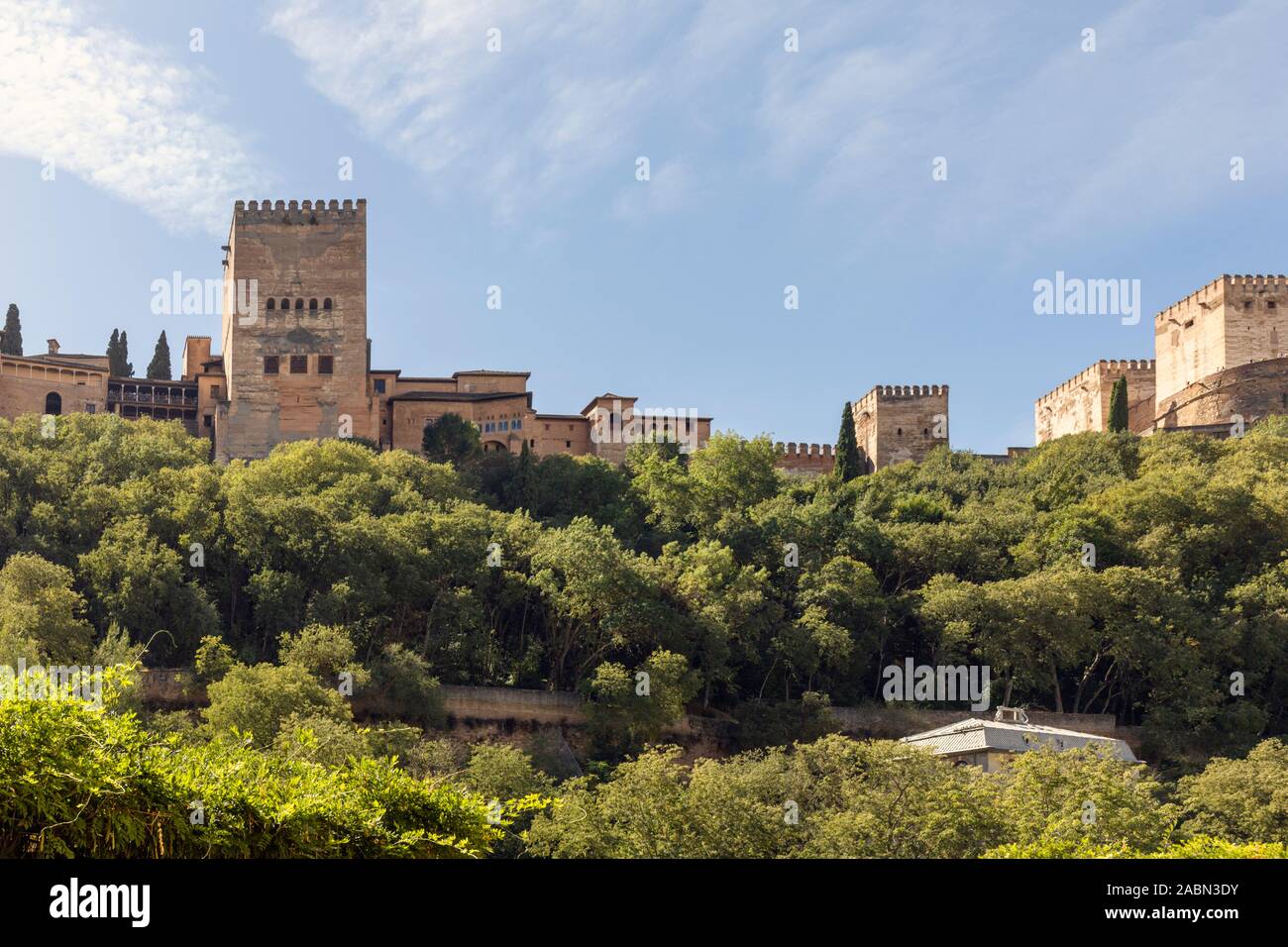 The Alhambra palace seen from the Albaicin, Granada, Granada Province, Andalusia, southern Spain. Stock Photo