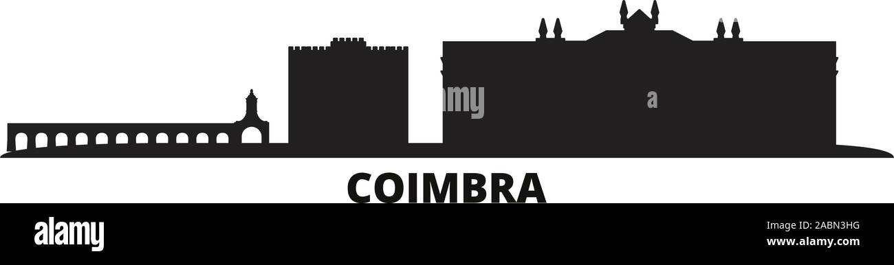 Portugal, Coimbra city skyline isolated vector illustration. Portugal, Coimbra travel cityscape with landmarks Stock Vector