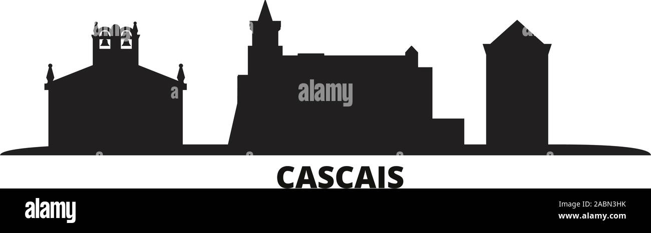 Portugal, Cascais city skyline isolated vector illustration. Portugal, Cascais travel cityscape with landmarks Stock Vector