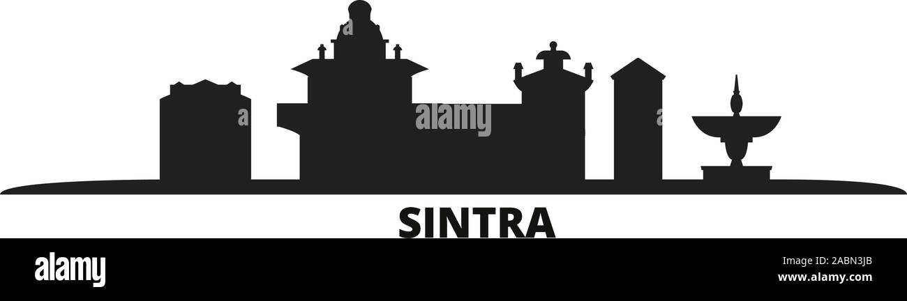 Portugal, Sintra city skyline isolated vector illustration. Portugal, Sintra travel cityscape with landmarks Stock Vector