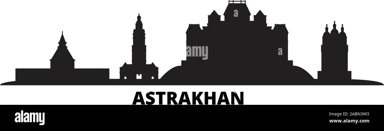 Russia, Astrakhan city skyline isolated vector illustration. Russia, Astrakhan travel cityscape with landmarks Stock Vector