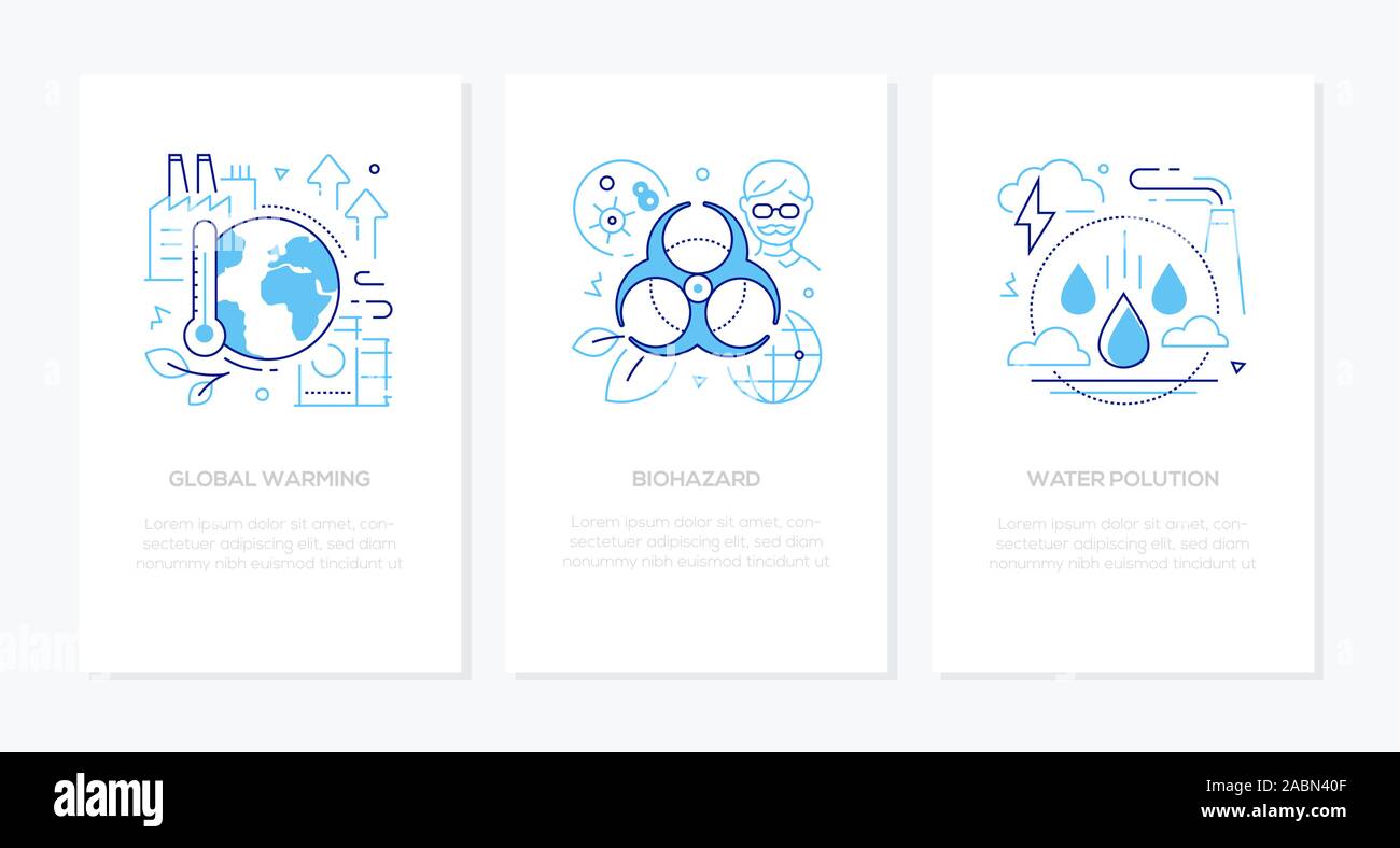 Eco problems concept - line design style banners set Stock Vector