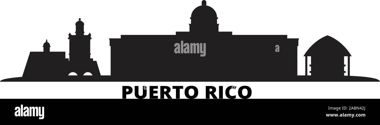 Puerto Rico city skyline isolated vector illustration. Puerto Rico travel cityscape with landmarks Stock Vector