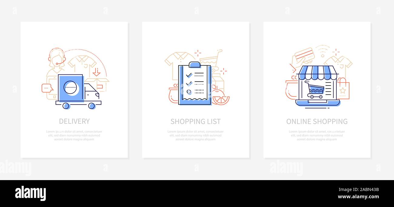 Online shopping - vector line design style banners set Stock Vector