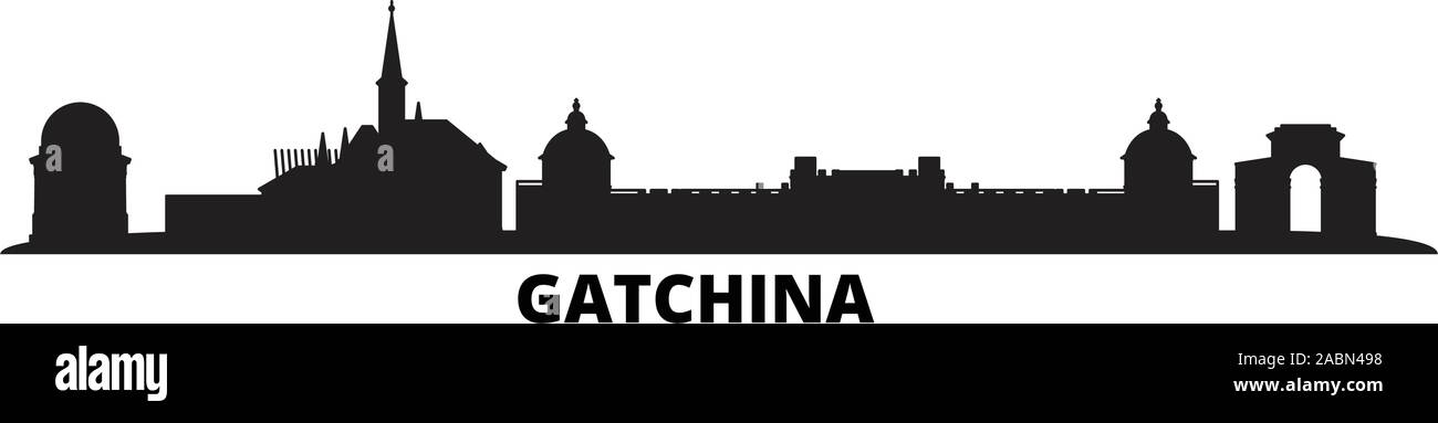 Russia, Gatchina city skyline isolated vector illustration. Russia, Gatchina travel black cityscape Stock Vector