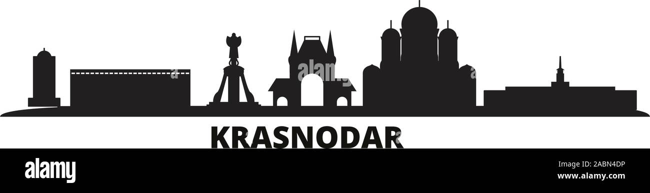 Russia, Kransodar City city skyline isolated vector illustration. Russia, Kransodar City travel black cityscape Stock Vector