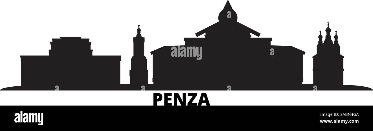 Russia, Penza city skyline isolated vector illustration. Russia, Penza travel black cityscape Stock Vector