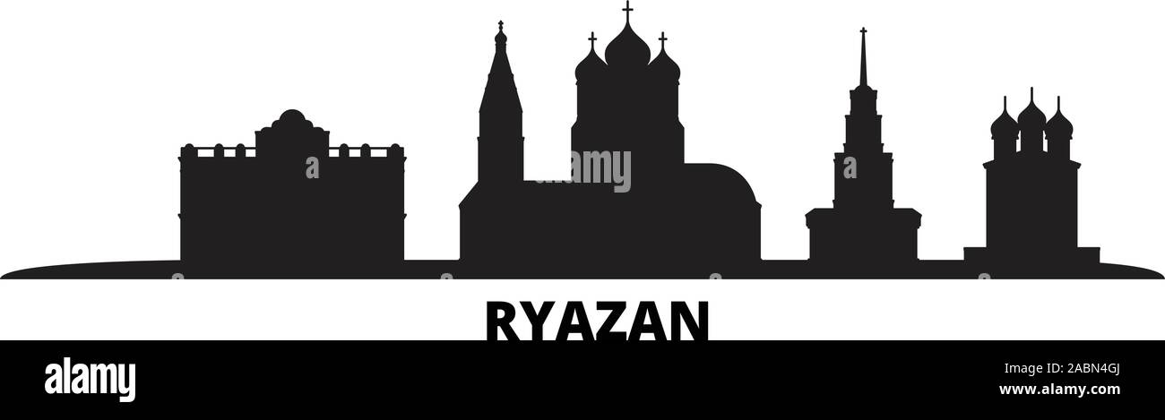 Russia, Ryazan city skyline isolated vector illustration. Russia, Ryazan travel black cityscape Stock Vector
