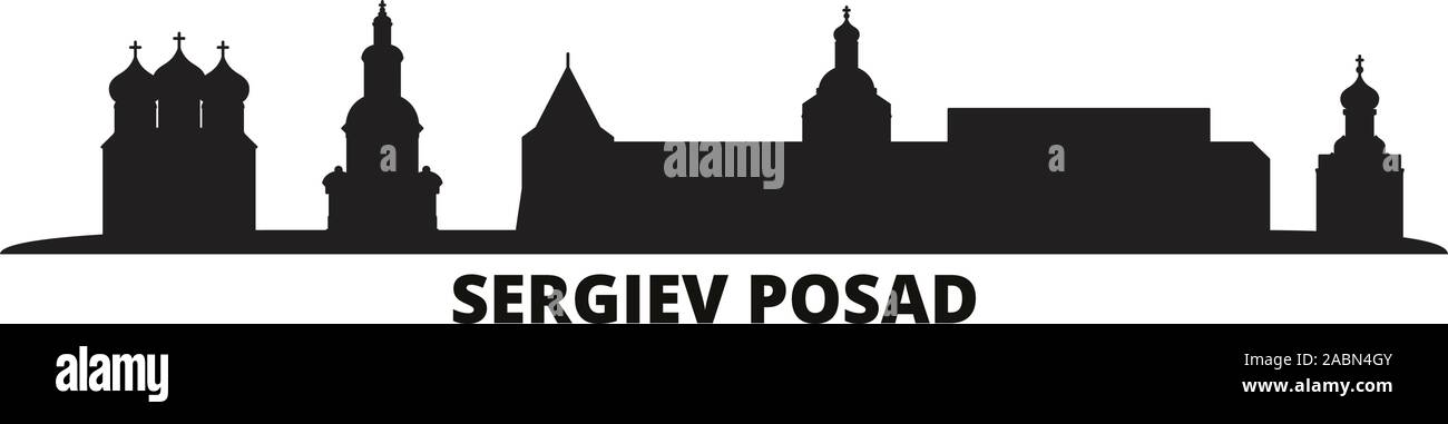 Russia, Sergiev Posad city skyline isolated vector illustration. Russia, Sergiev Posad travel black cityscape Stock Vector