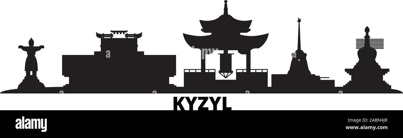 Russia, Kyzyl city skyline isolated vector illustration. Russia, Kyzyl travel black cityscape Stock Vector