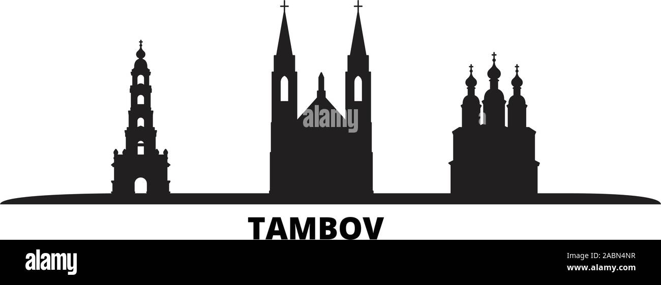 Russia, Tambov city skyline isolated vector illustration. Russia, Tambov travel black cityscape Stock Vector