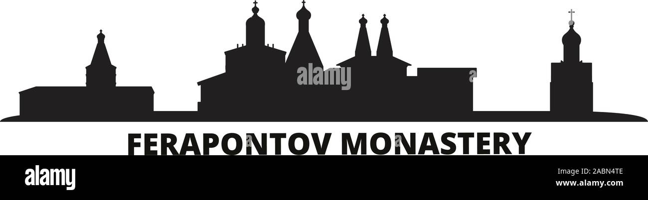 Russia, Vologda, Ferapontov Monastery city skyline isolated vector illustration. Russia, Vologda, Ferapontov Monastery travel cityscape with landmarks Stock Vector