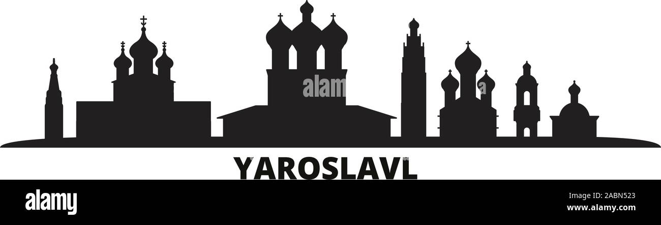 Russia, Yaroslavl city skyline isolated vector illustration. Russia, Yaroslavl travel black cityscape Stock Vector