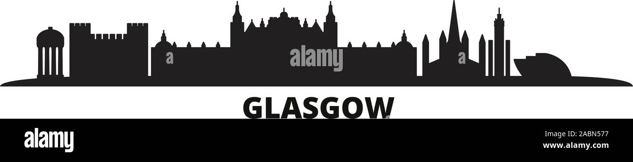 Scotland, Glasgow City city skyline isolated vector illustration. Scotland, Glasgow City travel black cityscape Stock Vector