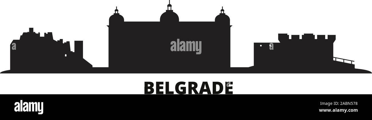 Serbia, Belgrade city skyline isolated vector illustration. Serbia, Belgrade travel black cityscape Stock Vector