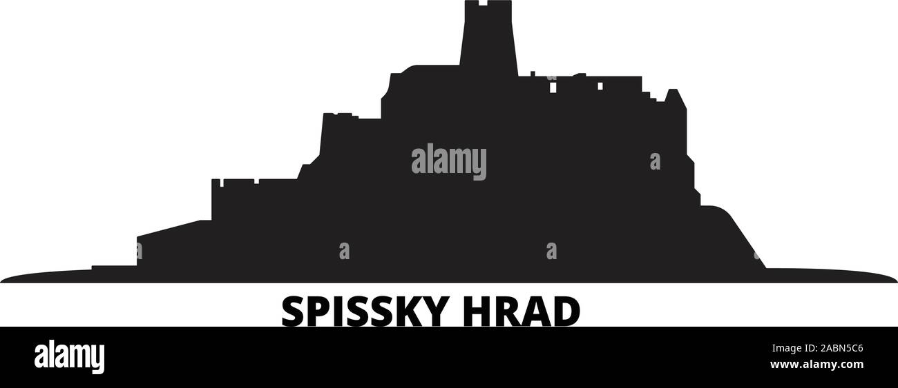 Slovakia, Spissky Hrad city skyline isolated vector illustration. Slovakia, Spissky Hrad travel black cityscape Stock Vector