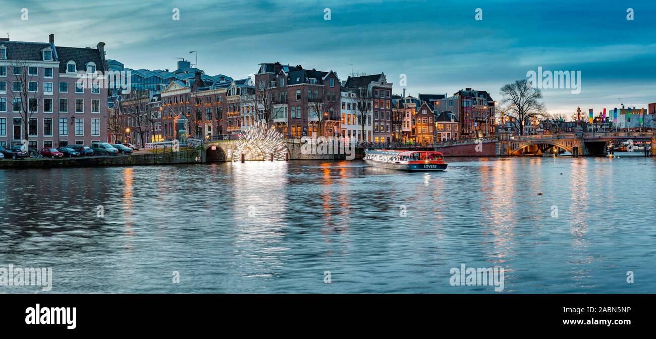 Amsterdam Light Festival at the river Amstel, Amsterdam,   Noord-Holland Stock Photo