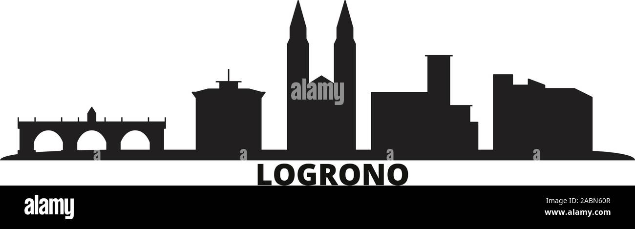 Spain, Logrono city skyline isolated vector illustration. Spain, Logrono travel black cityscape Stock Vector