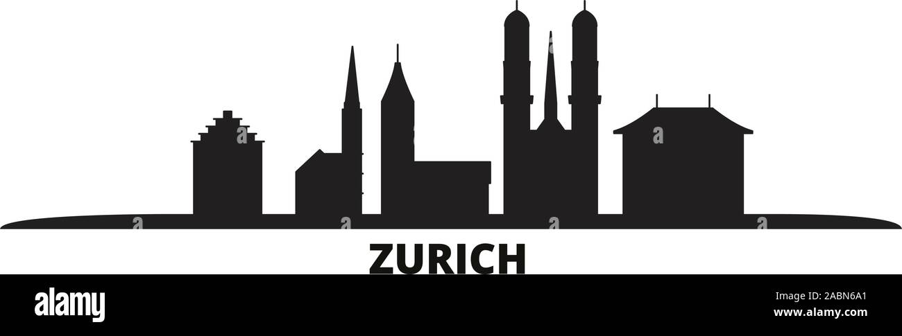 Switzerland, Zurich city skyline isolated vector illustration. Switzerland, Zurich travel black cityscape Stock Vector