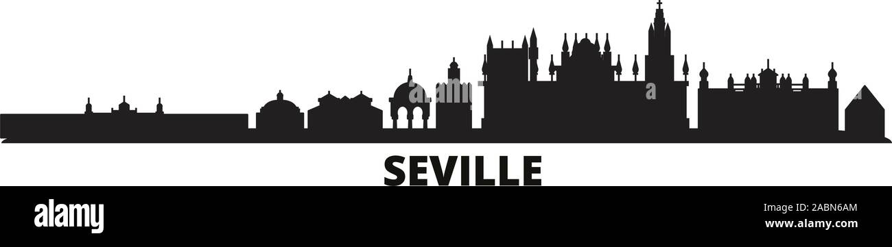Spain, Seville city skyline isolated vector illustration. Spain, Seville travel black cityscape Stock Vector