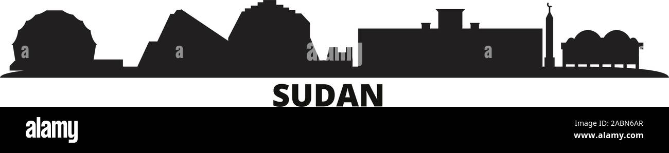 Sudan city skyline isolated vector illustration. Sudan travel black cityscape Stock Vector