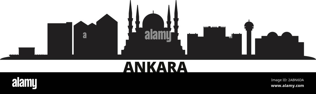 Turkey, Ankara city skyline isolated vector illustration. Turkey, Ankara travel black cityscape Stock Vector