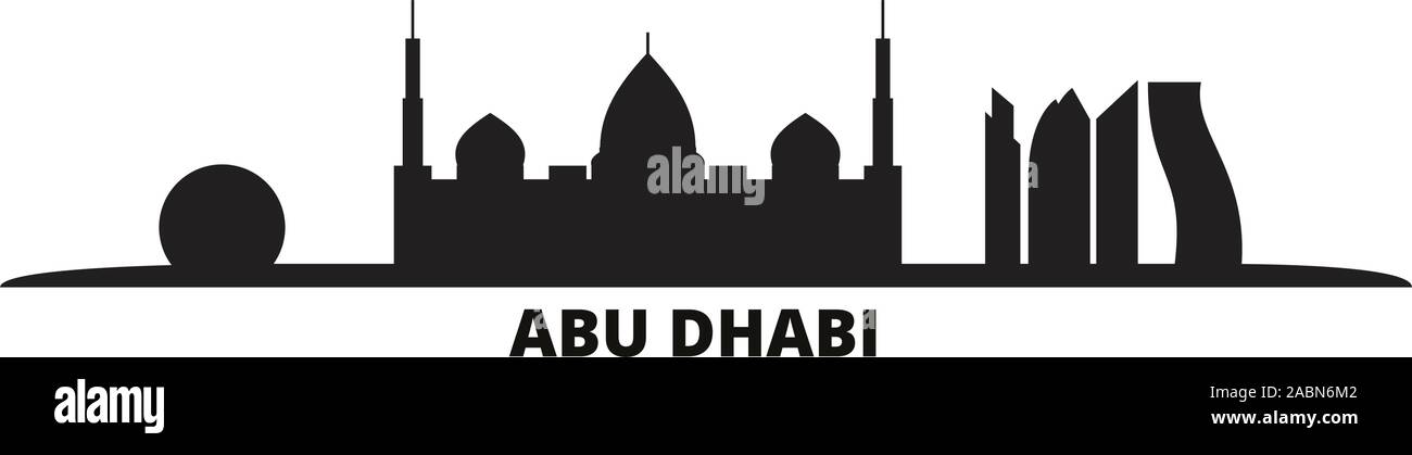 United Arab Emirates, Abu Dhabi City city skyline isolated vector illustration. United Arab Emirates, Abu Dhabi City travel cityscape with landmarks Stock Vector