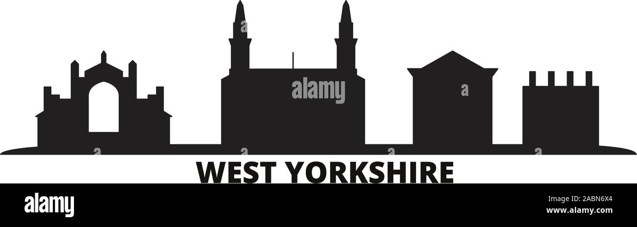 United Kingdom, West Yorkshire city skyline isolated vector illustration. United Kingdom, West Yorkshire travel black cityscape Stock Vector