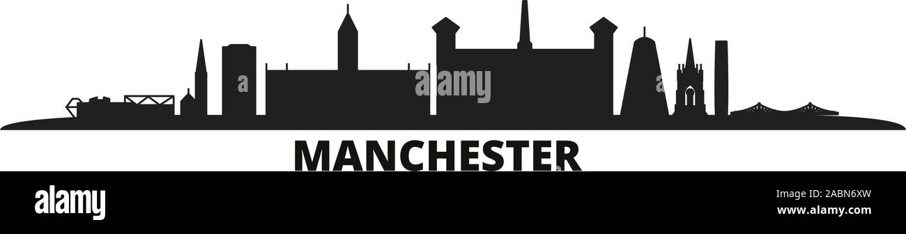 United Kingdom, Manchester city skyline isolated vector illustration. United Kingdom, Manchester travel black cityscape Stock Vector