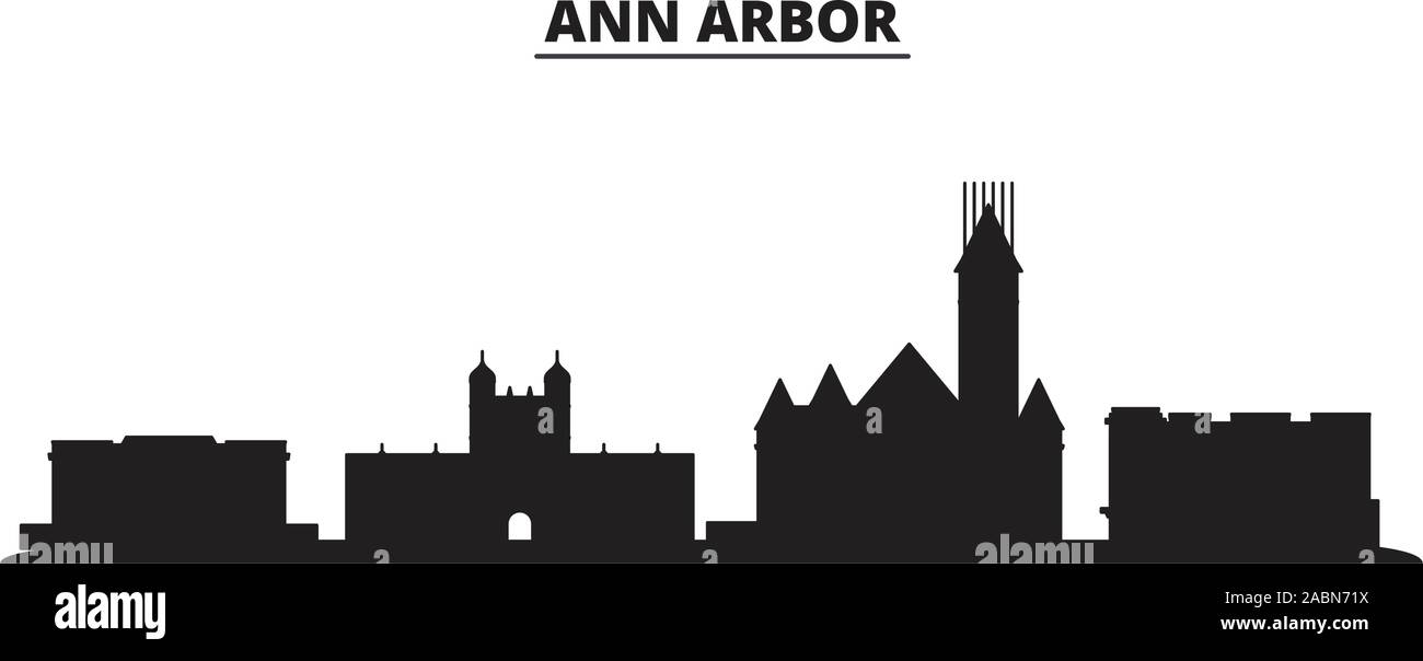 United States, Ann Arbor city skyline isolated vector illustration. United States, Ann Arbor travel black cityscape Stock Vector