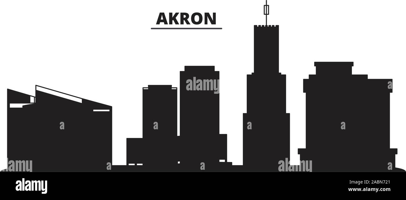 United States, Akron City city skyline isolated vector illustration. United States, Akron City travel black cityscape Stock Vector