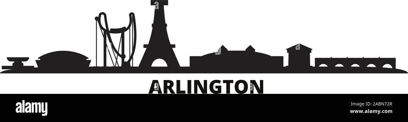 United States, Arlington city skyline isolated vector illustration. United States, Arlington travel black cityscape Stock Vector