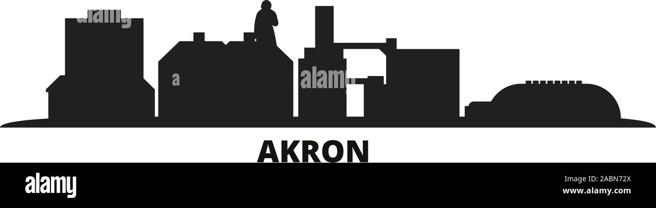 United States, Akron city skyline isolated vector illustration. United States, Akron travel black cityscape Stock Vector