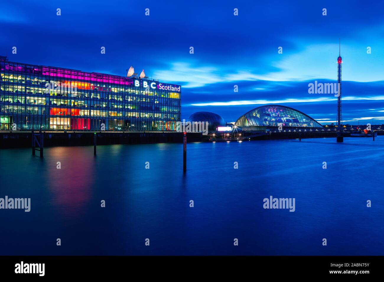 Views of cultural icons in beside the River Clyde in Glasgow, Scotland Stock Photo