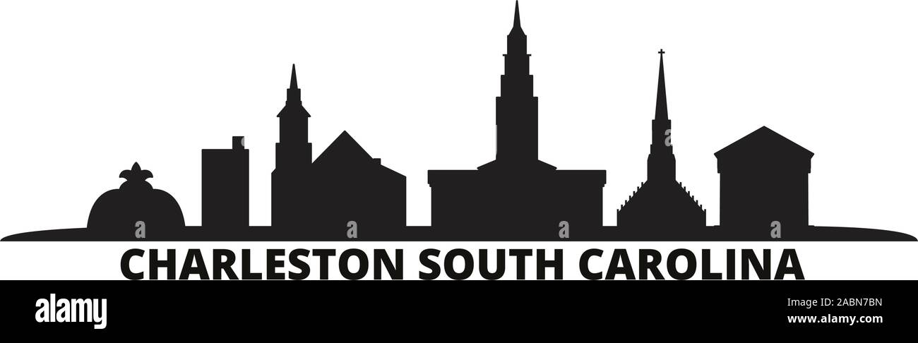 United States, Charleston South Carolina city skyline isolated vector illustration. United States, Charleston South Carolina travel cityscape with lan Stock Vector