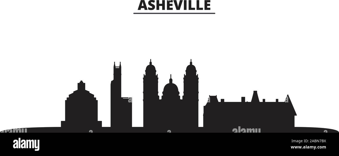 United States, Asheville city skyline isolated vector illustration. United States, Asheville travel black cityscape Stock Vector