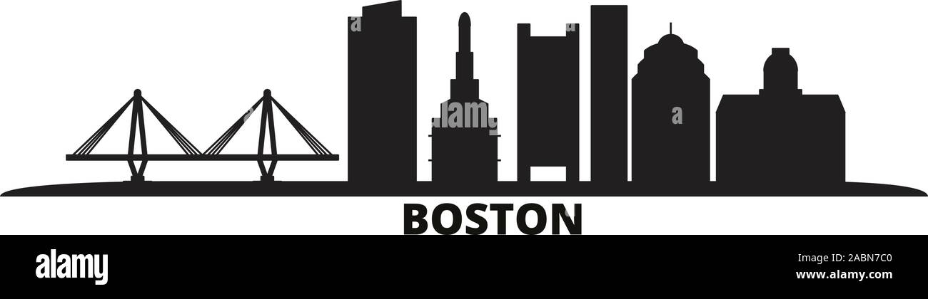 United States, Boston City city skyline isolated vector illustration. United States, Boston City travel black cityscape Stock Vector