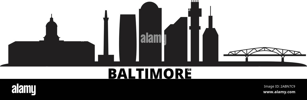 United States, Baltimore city skyline isolated vector illustration. United States, Baltimore travel black cityscape Stock Vector