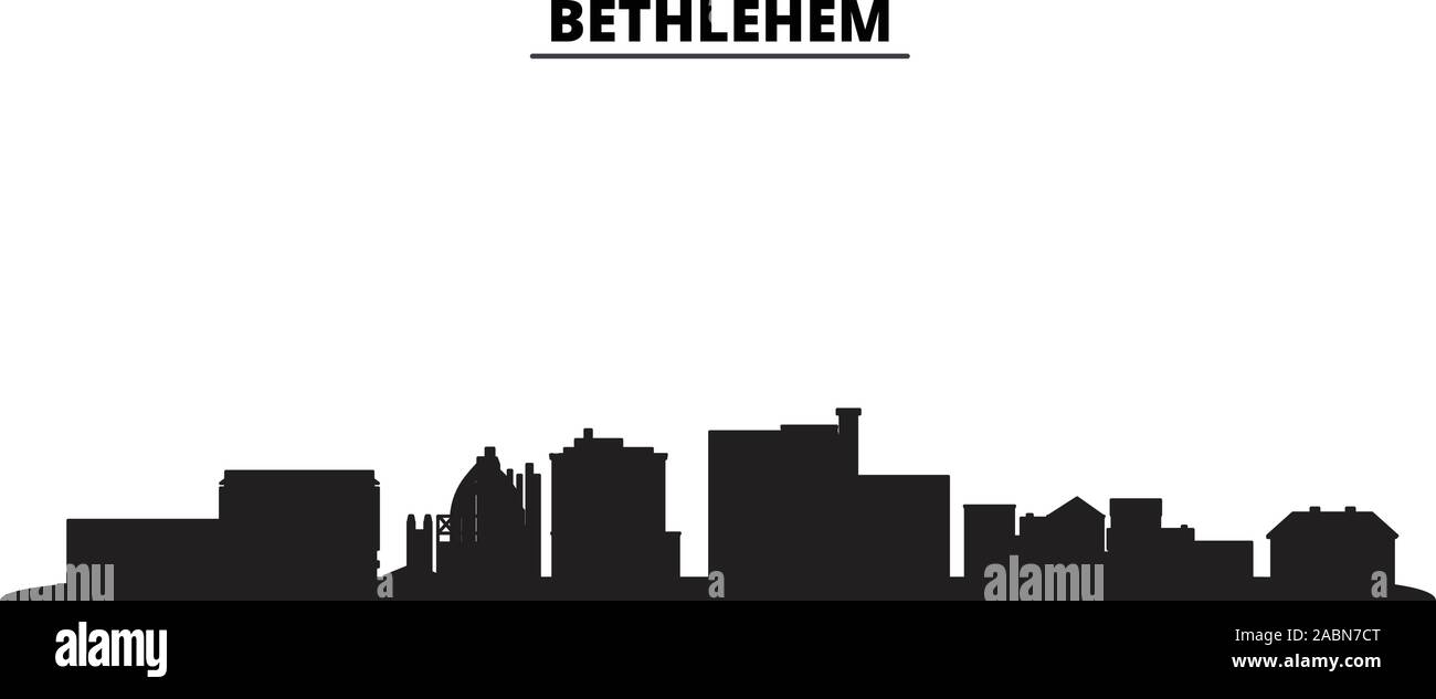 United States, Bethlehem city skyline isolated vector illustration. United States, Bethlehem travel black cityscape Stock Vector