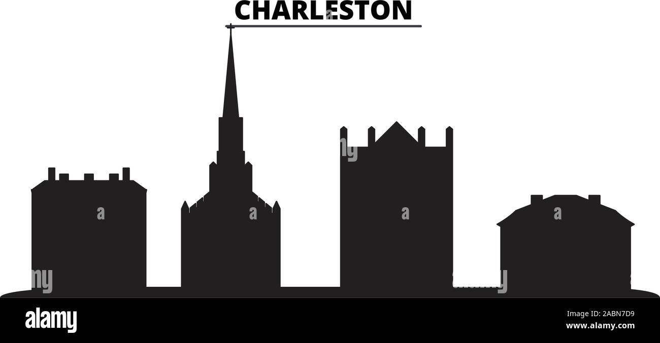 United States, Charleston city skyline isolated vector illustration. United States, Charleston travel black cityscape Stock Vector