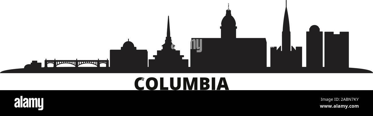 United States, Columbia city skyline isolated vector illustration. United States, Columbia travel black cityscape Stock Vector
