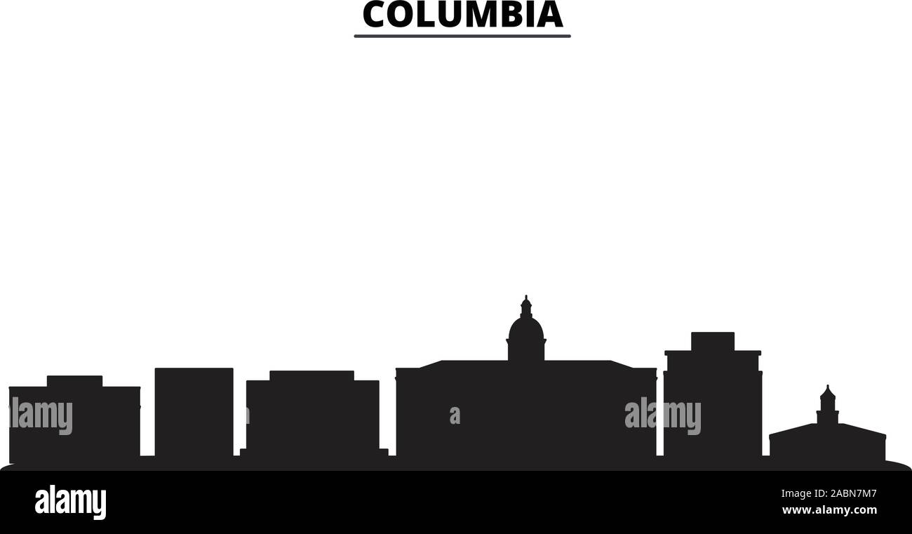 United States, Columbia City city skyline isolated vector illustration. United States, Columbia City travel black cityscape Stock Vector