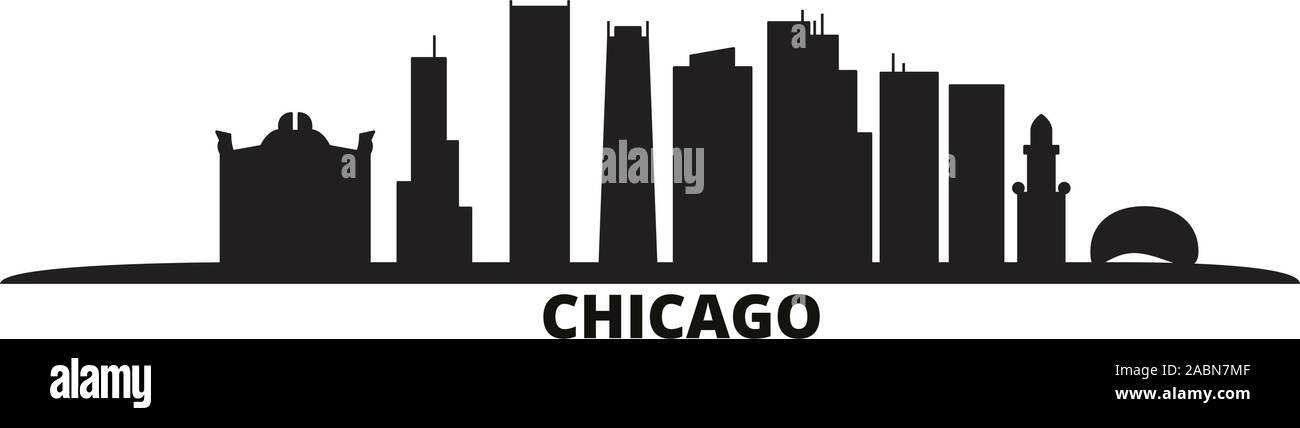 United States, Chicago city skyline isolated vector illustration. United States, Chicago travel black cityscape Stock Vector